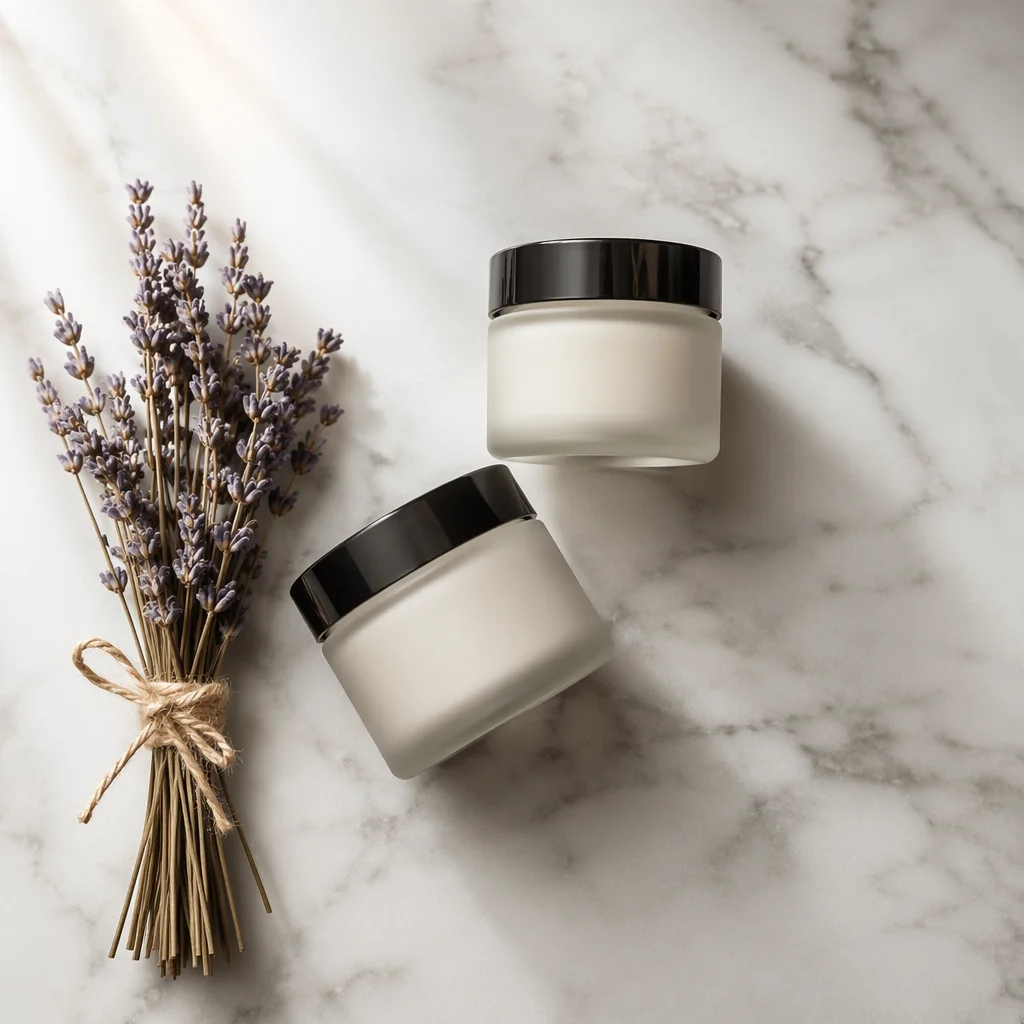 Elegant Skincare Flat Lay on Marble