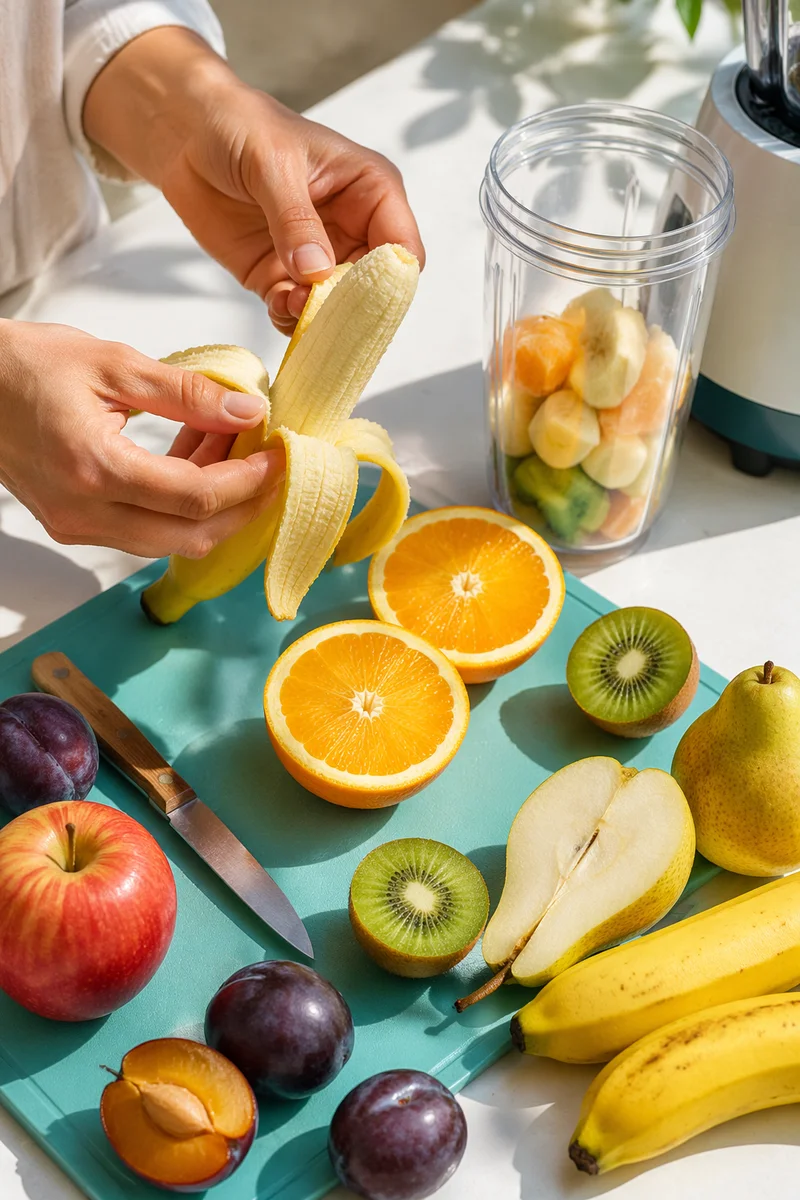 Morning Smoothie Preparation on Bright Kitchen Counter