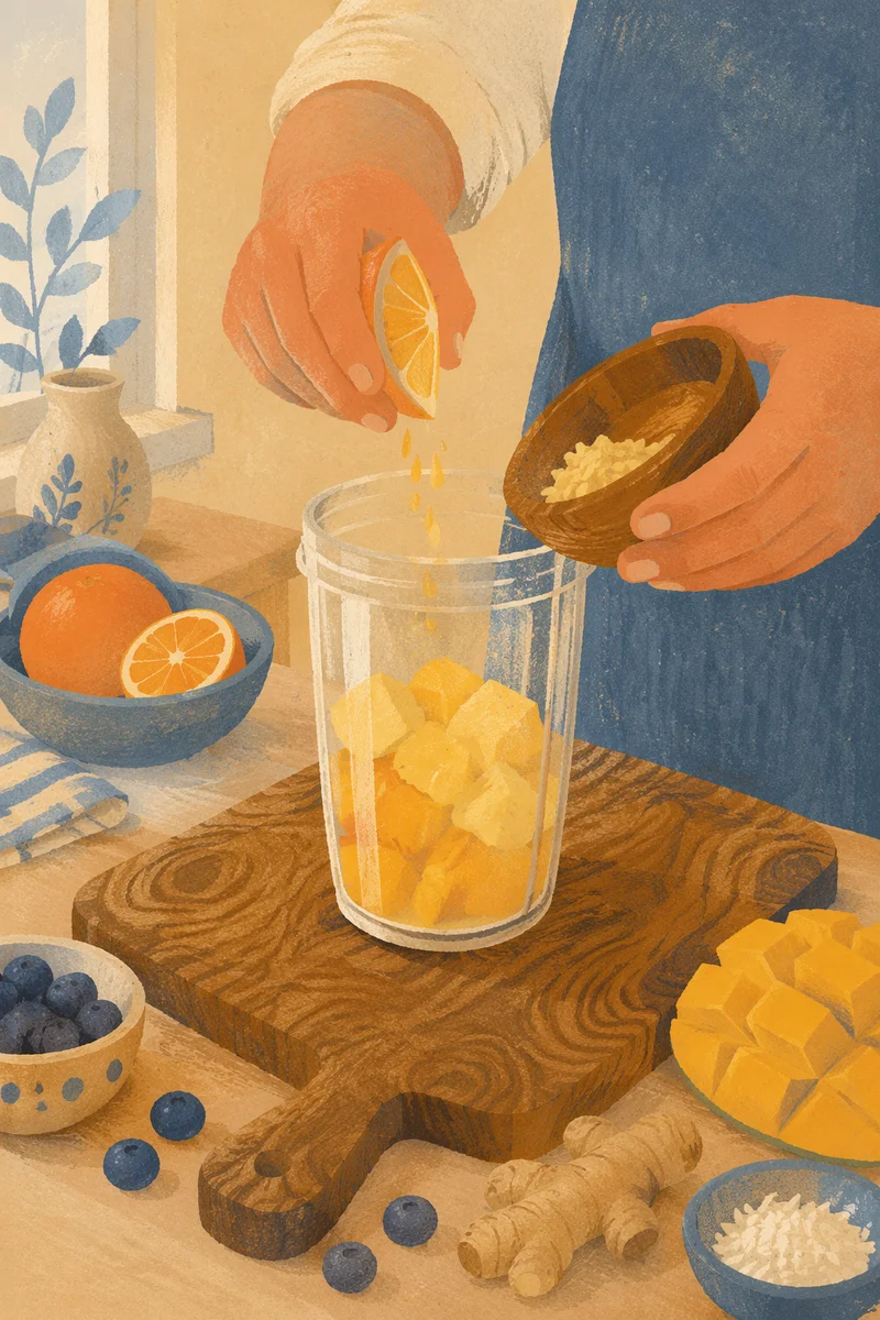 Fresh Citrus Smoothie Preparation in Home Kitchen