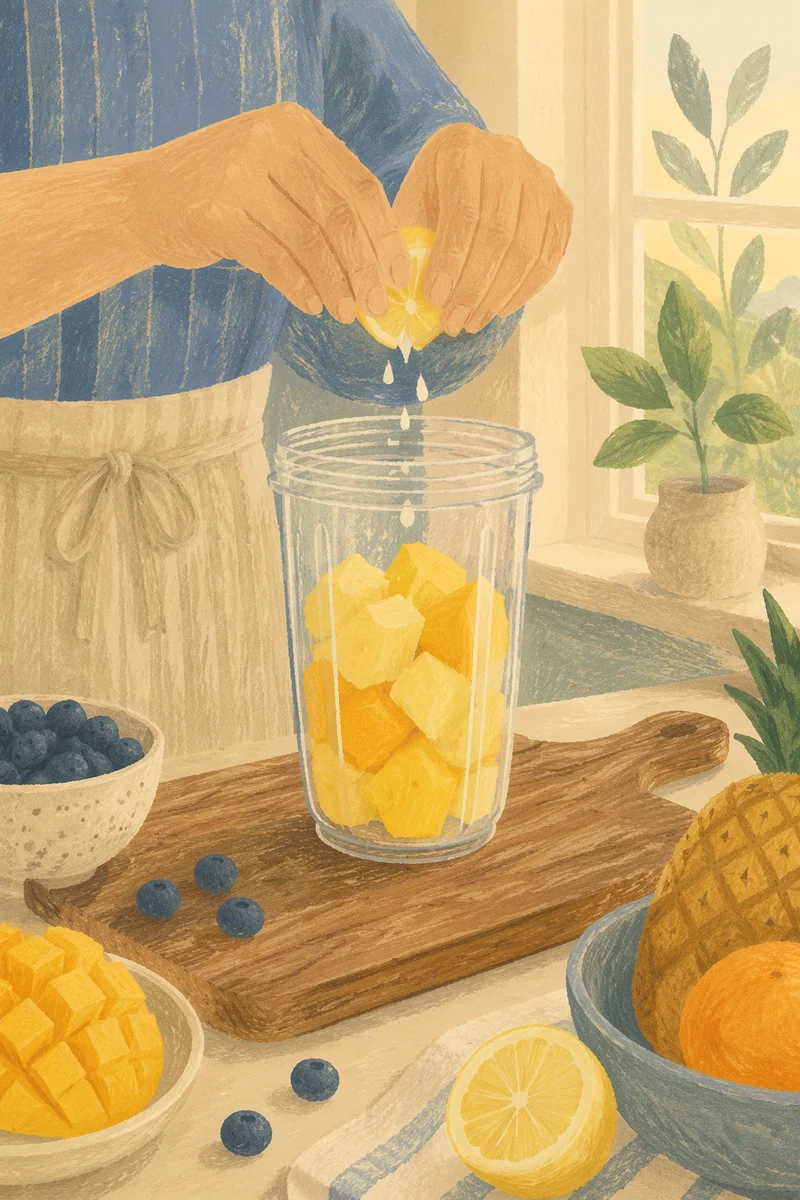 Fresh Smoothie Preparation in Bright Kitchen