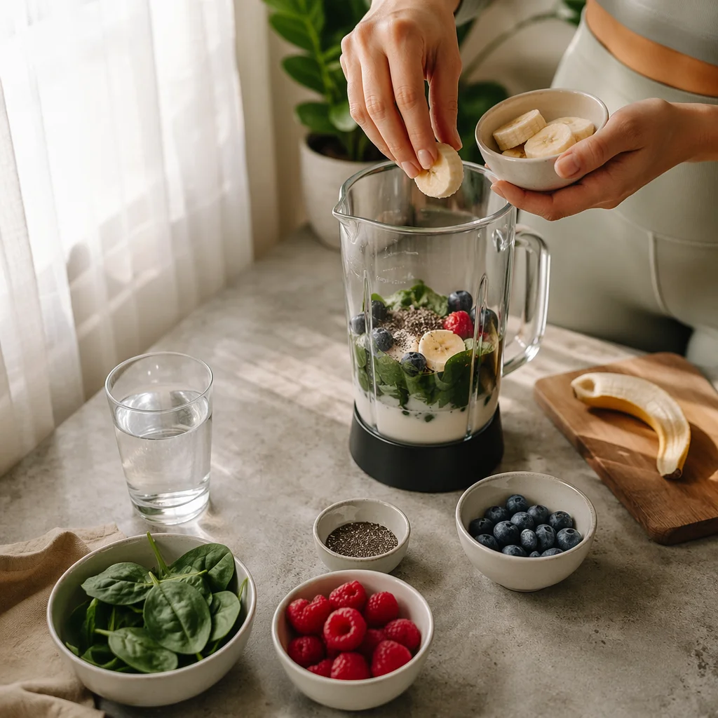 Fresh Smoothie Preparation in Morning Kitchen