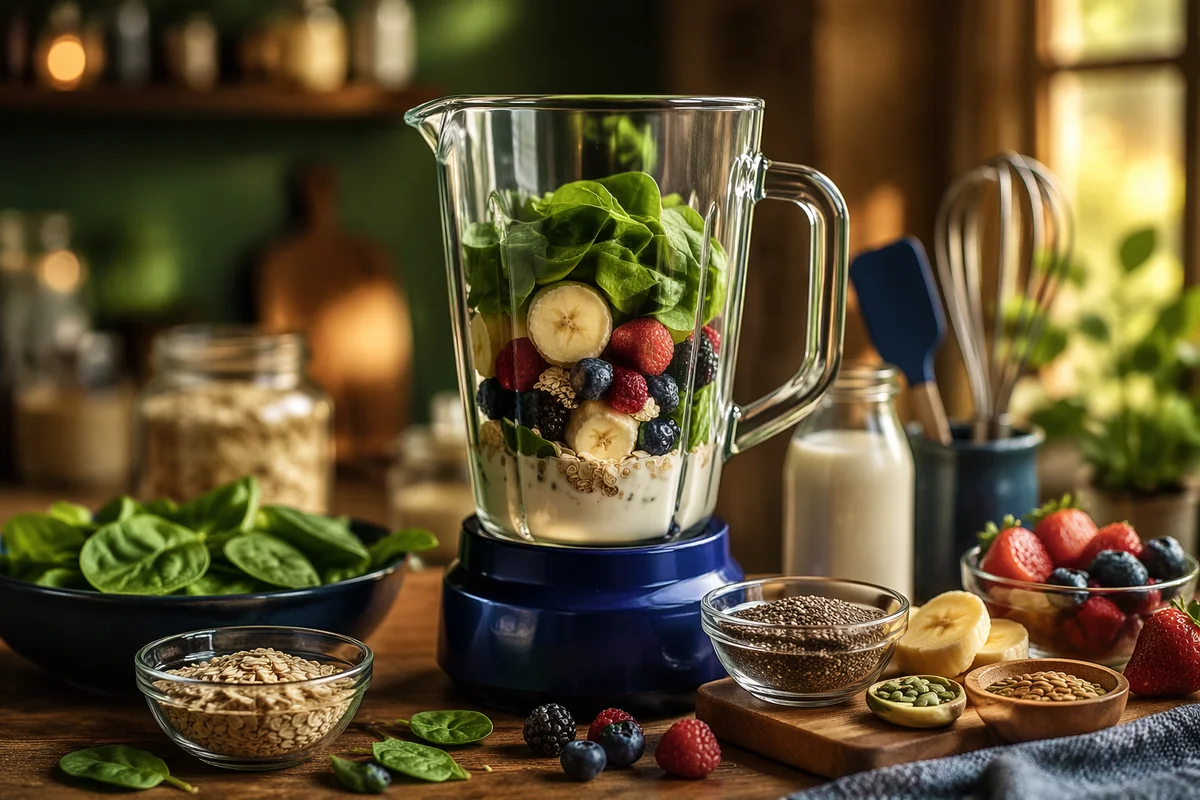 Fresh Smoothie Blender Setup in Rustic Kitchen