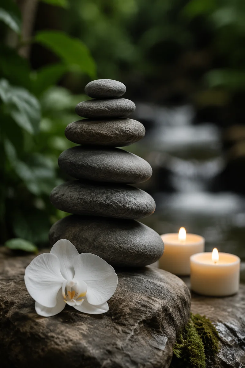 Tranquil Spa Stones with Orchid Candles