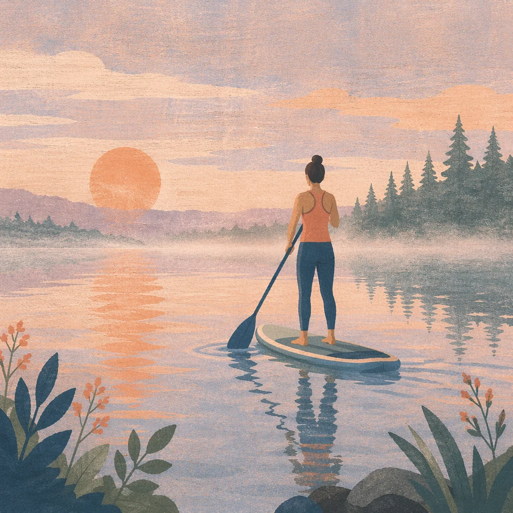 Peaceful Morning Paddle Board on Calm Lake