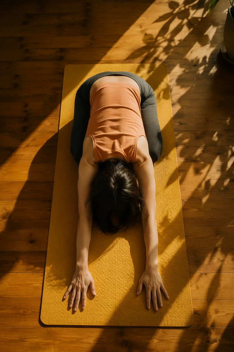 Morning Stretch on Yellow Yoga Mat