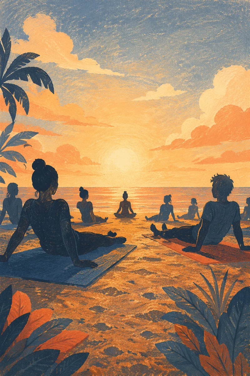 Sunrise Beach Yoga Class Silhouettes