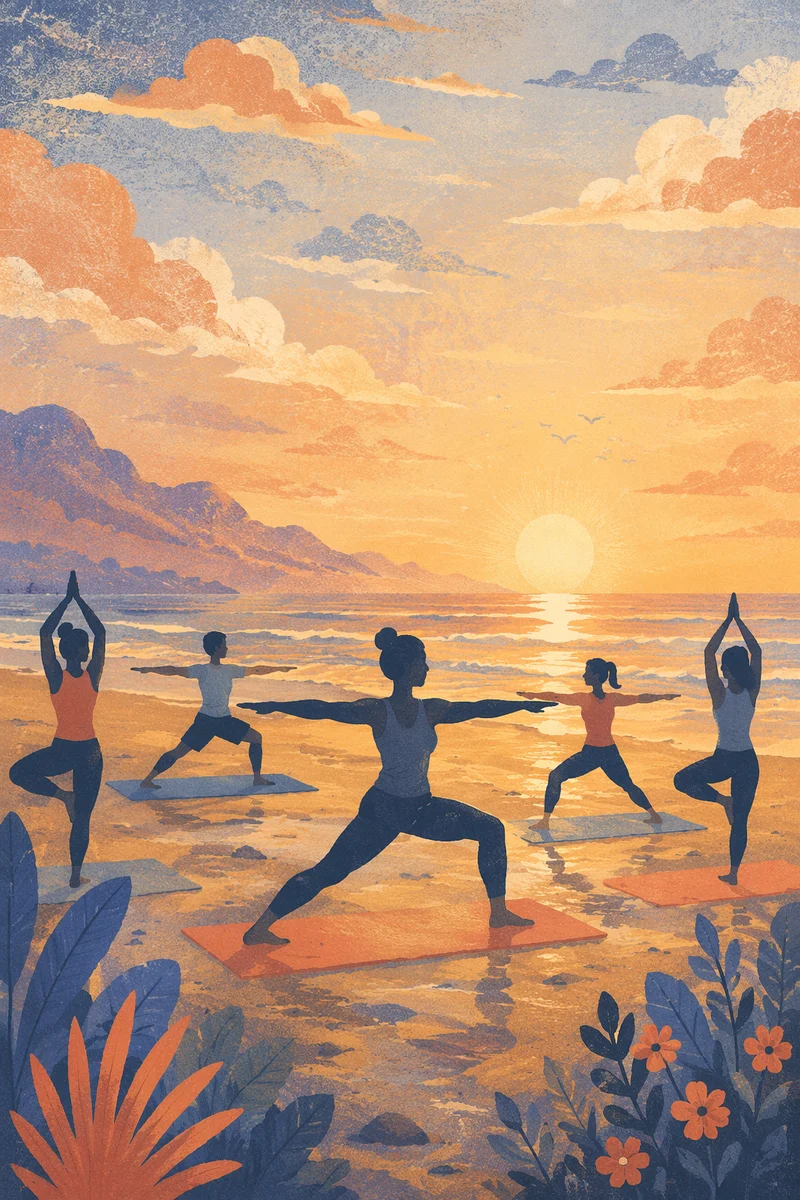 Sunrise Beach Yoga Group Silhouettes