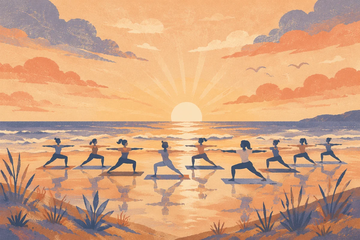 Sunrise Beach Yoga Silhouettes by the Shore