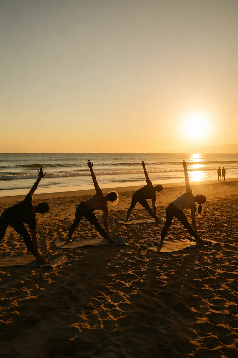 Sunrise Beach Yoga Class Silhouettes