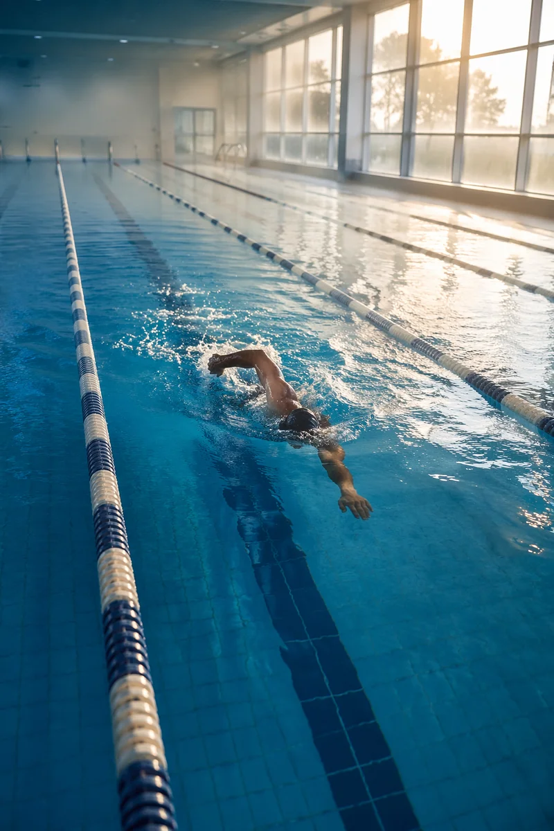 Early Morning Pool Lap Training Scene