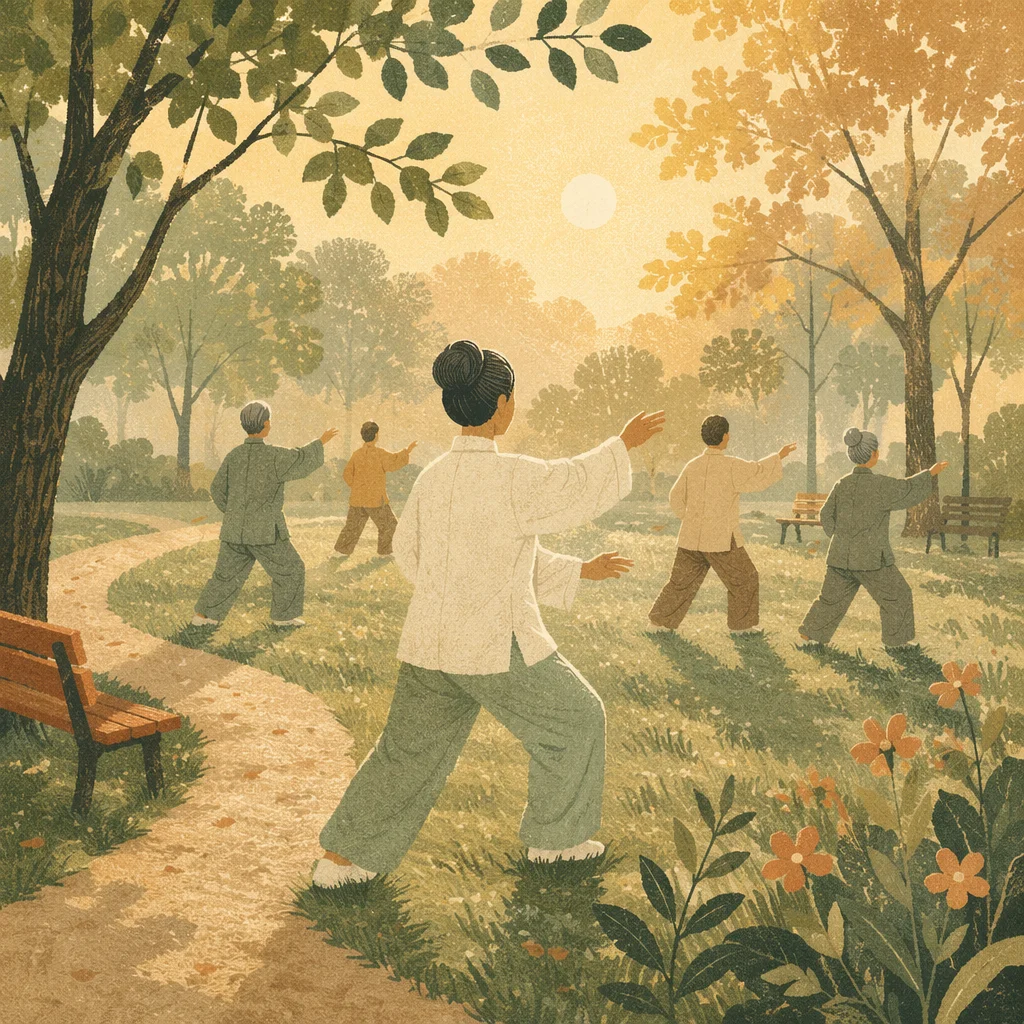 Morning Tai Chi in Quiet Park