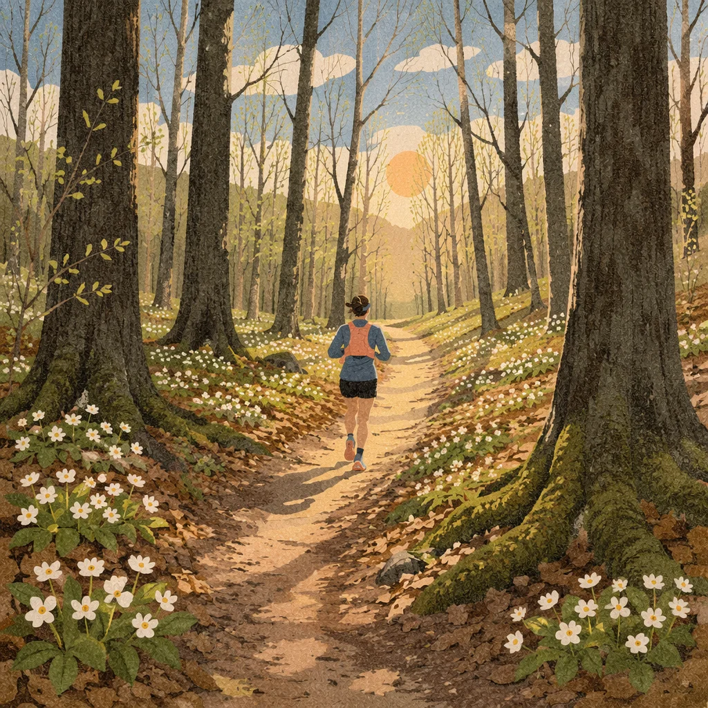 Forest Trail Runner in Morning Sunlight