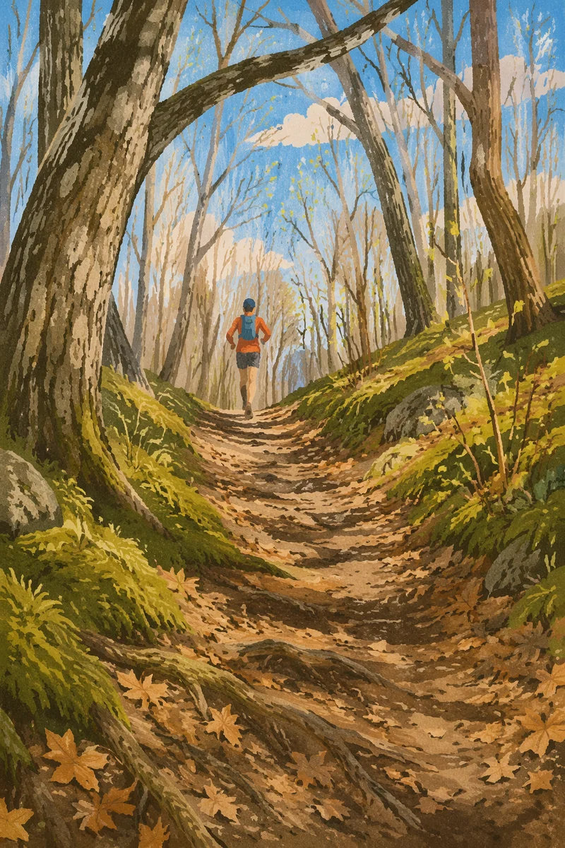 Trail Runner in Dappled Spring Forest