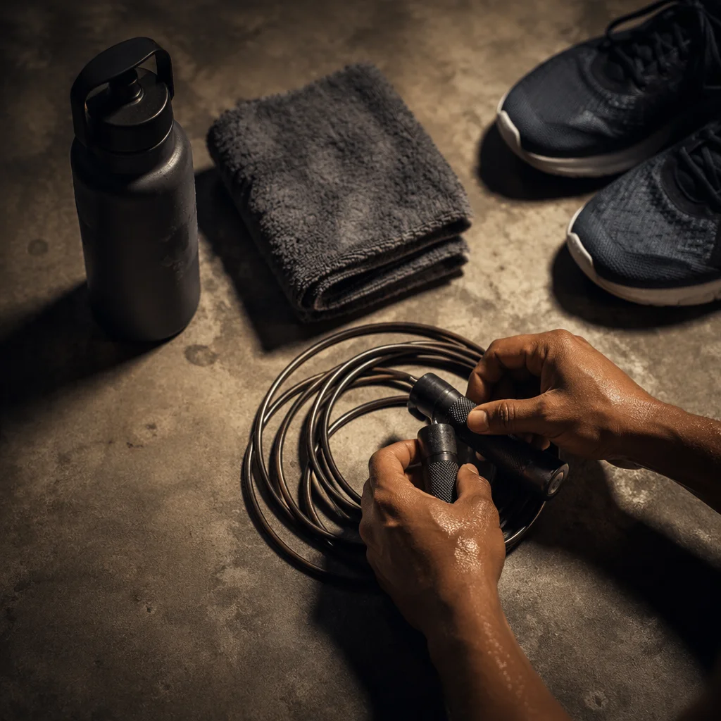 Gym Essentials Under Warm Spotlight
