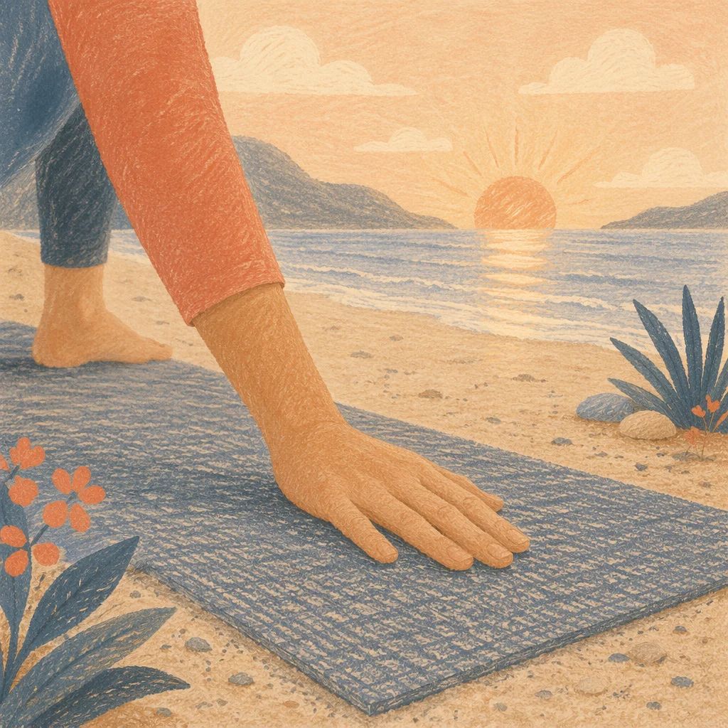 Sunrise Beach Yoga Stretch Close-Up