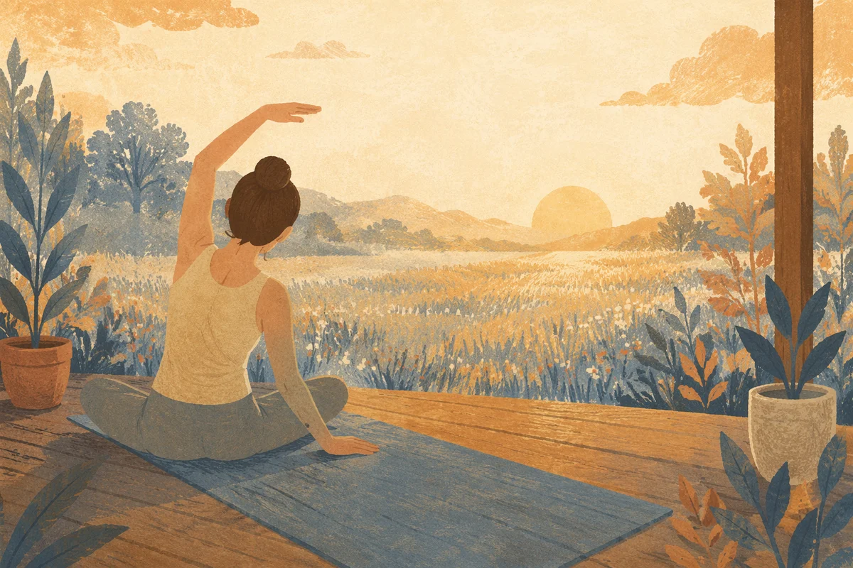 Sunrise Yoga Stretch on Misty Deck