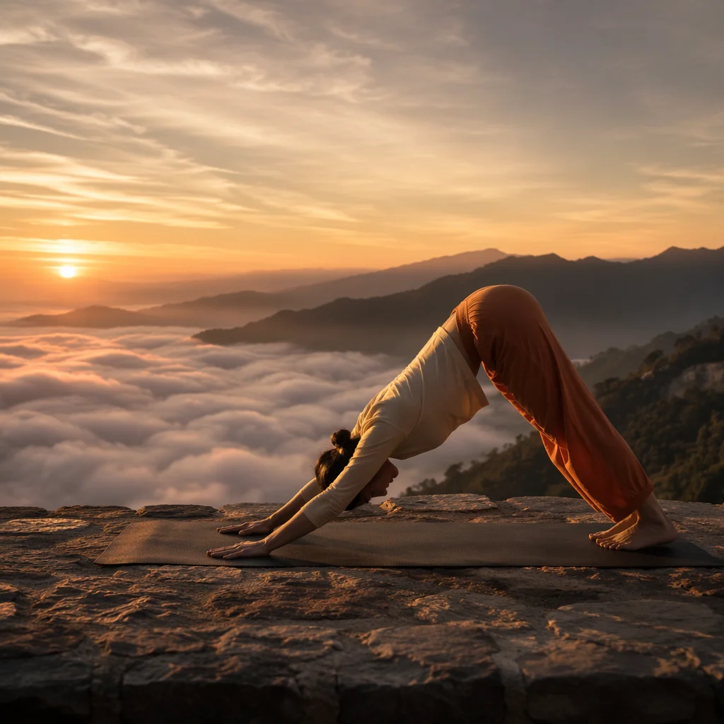 Sunrise Yoga Stretch on Mountain Terrace