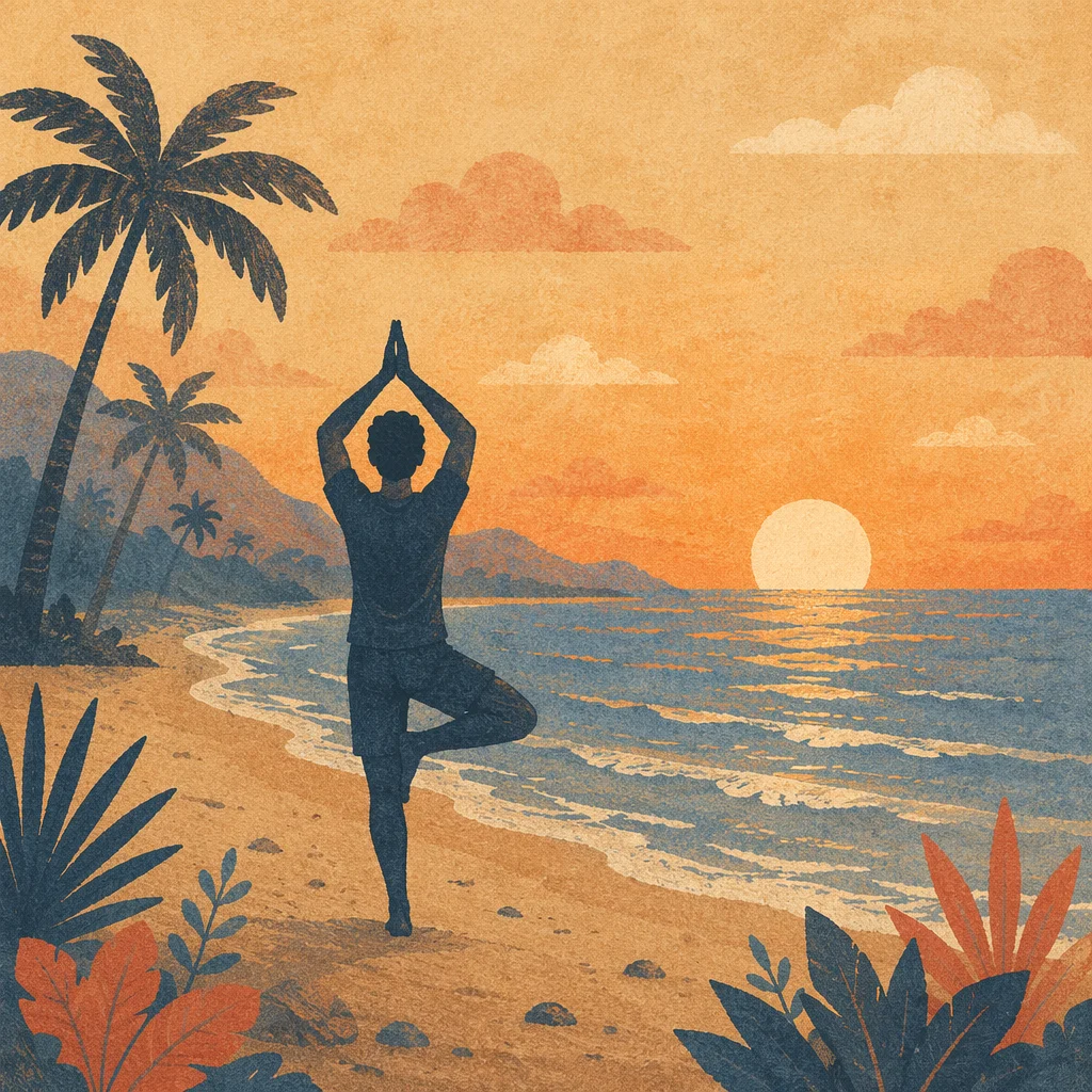 Peaceful Sunrise Yoga Silhouette on Tropical Beach