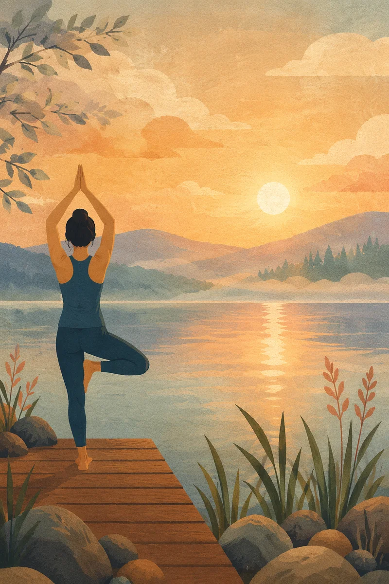 Peaceful Sunrise Yoga Silhouette by Lake