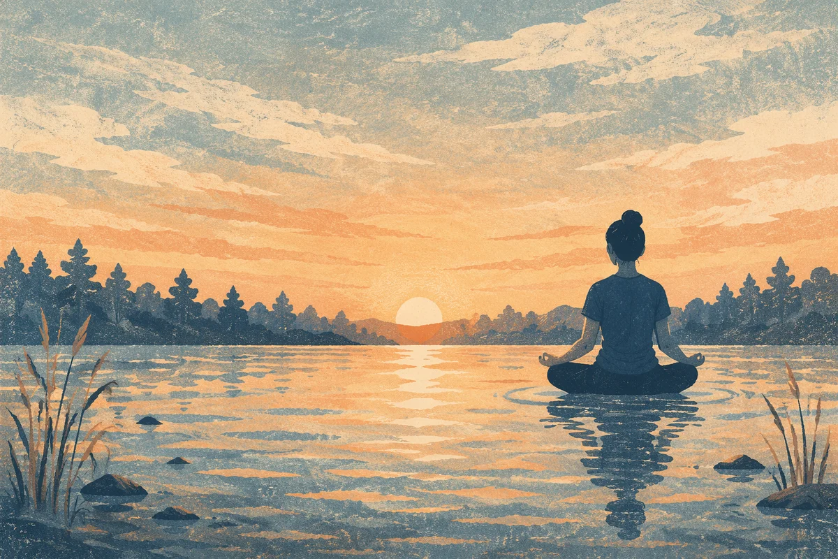Peaceful Sunrise Yoga Silhouette by Lake