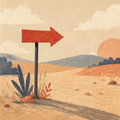 Red Arrow Sign in Minimal Landscape