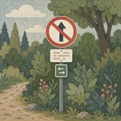 Red Arrow Warning Sign in Woodland