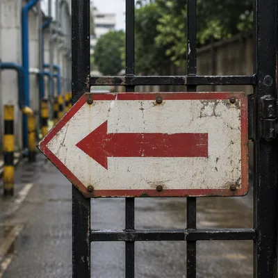 Weathered Red Arrow Direction Sign