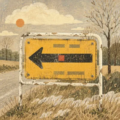 Weathered Yellow Arrow Roadside Direction Sign
