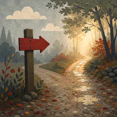 Red Arrow Sign Toward Morning Light