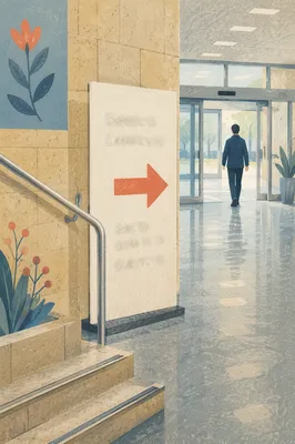 Red Arrow Direction Sign in Public Corridor