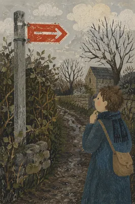 Red Arrow Sign on Rural Roadside
