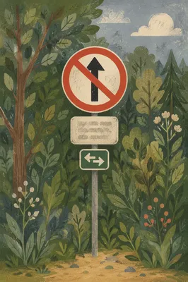Red Direction Warning Sign in Woodland