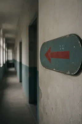Red Arrow Sign in Quiet Corridor