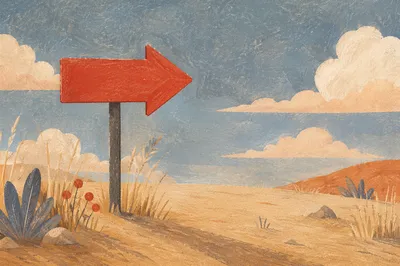 Red Arrow Sign in Minimal Desert Landscape