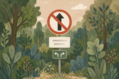 Red Arrow Warning Sign in Green Woodland