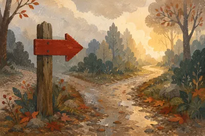 Red Arrow Sign Toward Morning Light