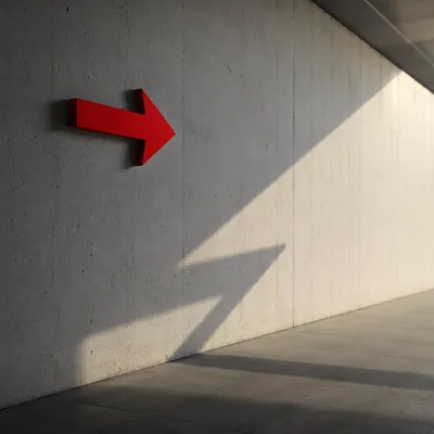 Red Arrow Sign on Concrete Wall