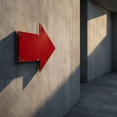 Red Arrow Sign on Concrete Wall