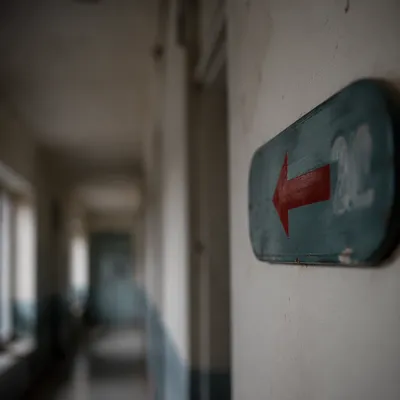 Red Arrow Sign in Quiet Corridor