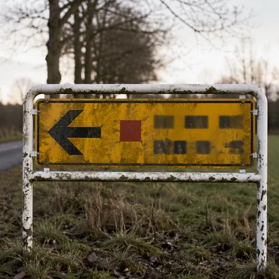 Weathered Rural Sign with Red Marker