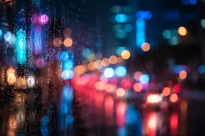 Rainy Night City Bokeh Background