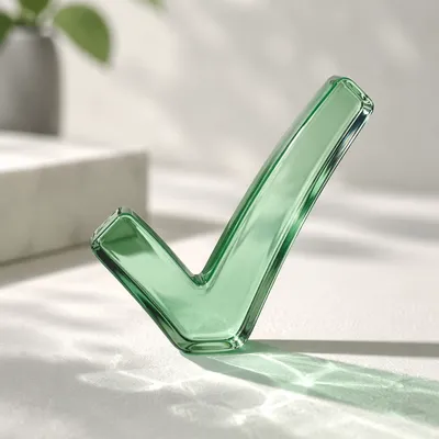 Green Glass Checkmark on Minimal White