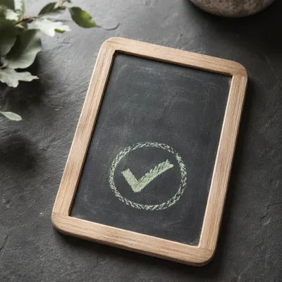 Green Chalk Checkmark on Slate Board