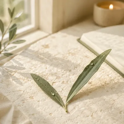 Green Leaf Checkmark on Cream Stone