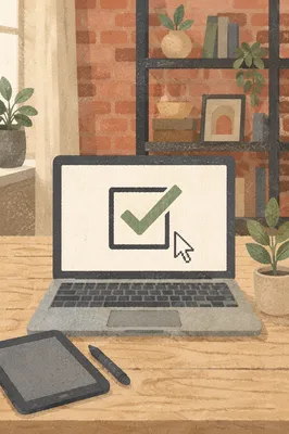 Green Checkmark Approval on Laptop Screen