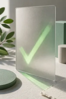 Translucent Green Checkmark Light on Frosted Glass