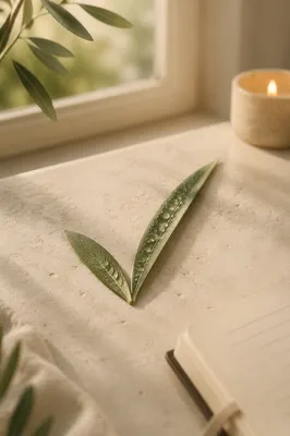 Green Olive Leaf Checkmark on Cream Stone