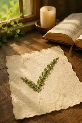 Green Leaf Checkmark on Parchment