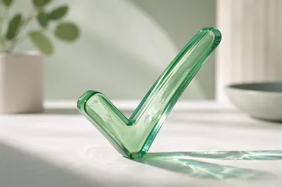 Translucent Green Checkmark on White Table