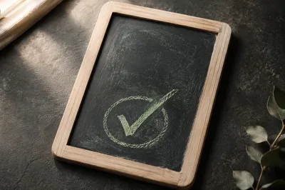Green Chalk Checkmark on Slate Board